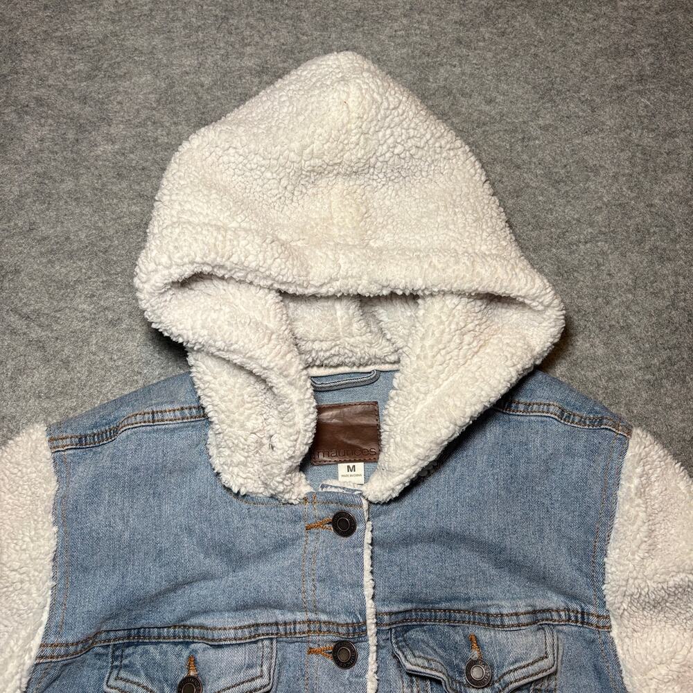 Maurices Women M Denim Jacket Casual Long Sleeve Blue White - Picture 6 of 8